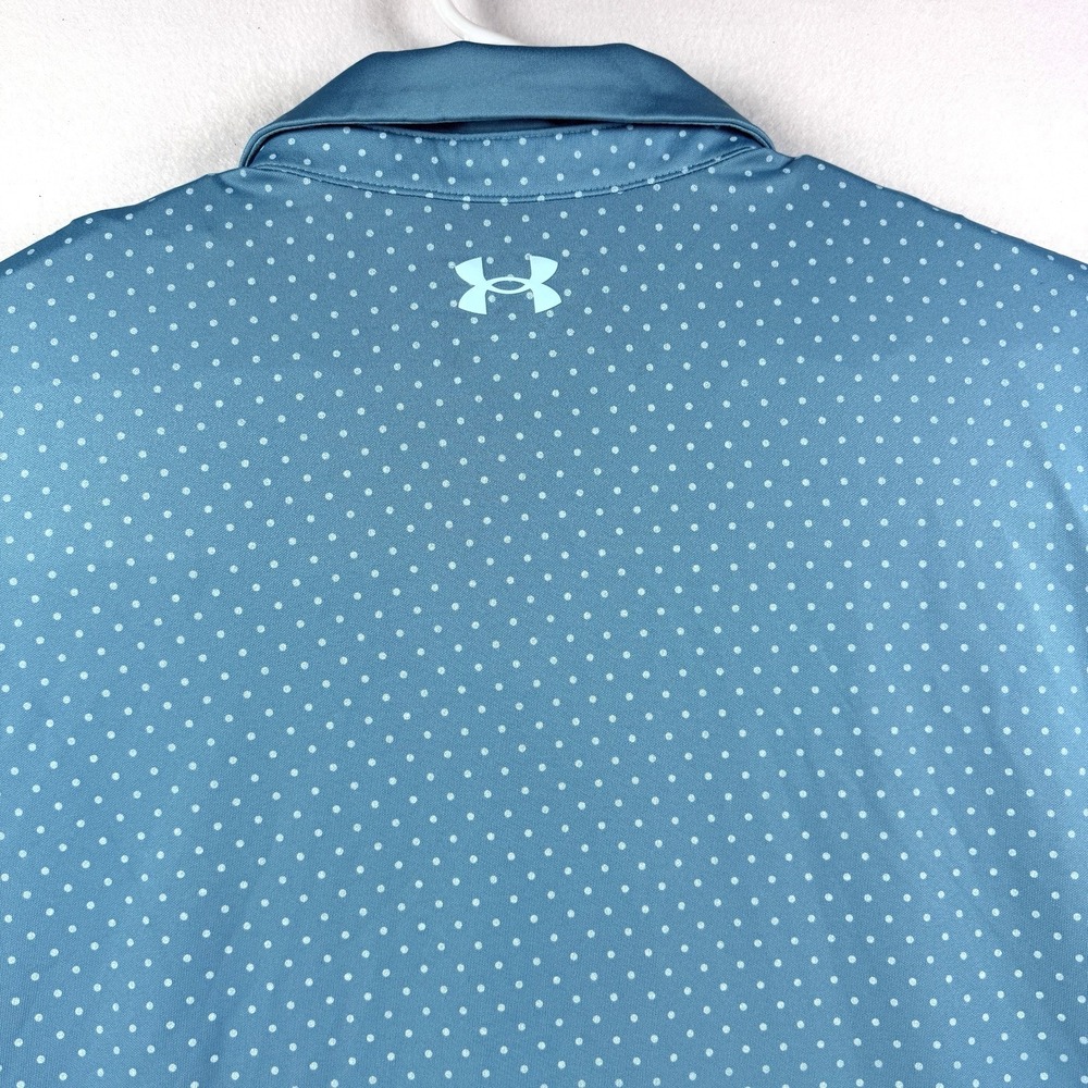 Mens Under Armour Performance Polo Shirt Polka Dot Blue Size 2XL Heat Gear Golf - Picture 7 of 7